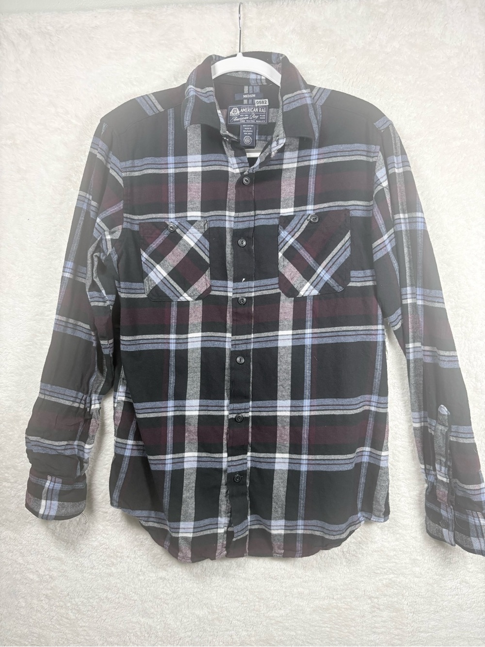 American Rag Men's Black Plaid Button-Up Flannel Long Sleeve Medium 0582